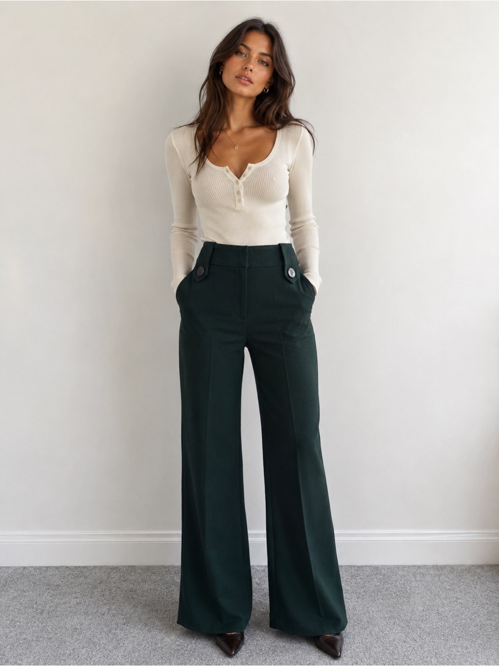 Vintage Remy Hall Forest Green 100% Wool Wide-Leg Trousers Made in USA - Size 6
